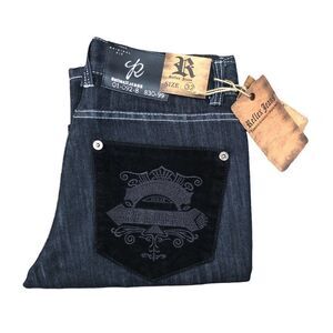 Brand New Reflex Embroidered Jeans Size 32 Black/Gray